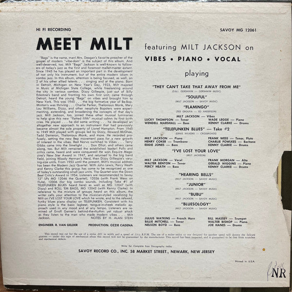 Milt Jackson ~ Meet Milt Jackson (Vinyl) - Djungel & Jazz