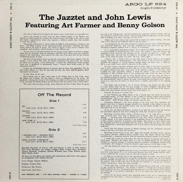 The Jazztet And John Lewis Featuring Art Farmer And Benny Golson ~ The Jazztet And John Lewis (Vinyl) - Djungel & Jazz