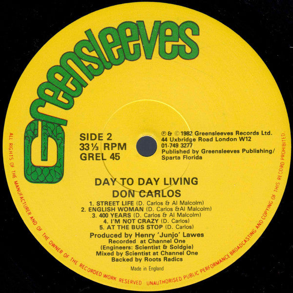 Don Carlos (2) : Day To Day Living (LP, Album)