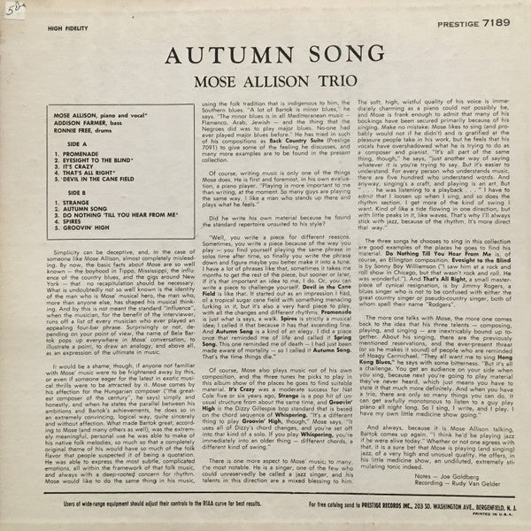 Mose Allison ~ Autumn Song (Vinyl) - Djungel & Jazz