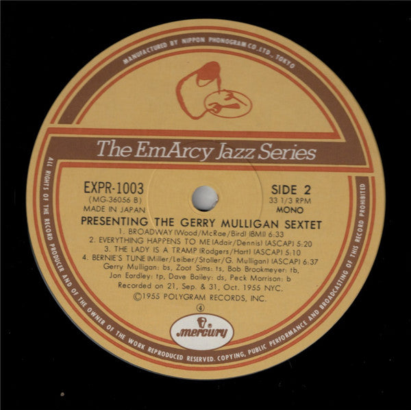The Gerry Mulligan Sextet ~ Presenting The Gerry Mulligan Sextet (Vinyl) - Djungel & Jazz