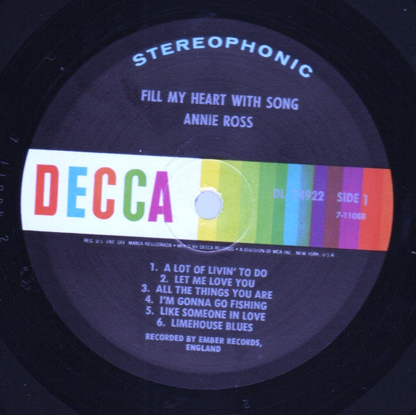 Annie Ross ~ Fill My Heart With Song (Vinyl) - Djungel & Jazz