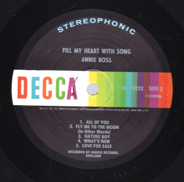 Annie Ross ~ Fill My Heart With Song (Vinyl) - Djungel & Jazz
