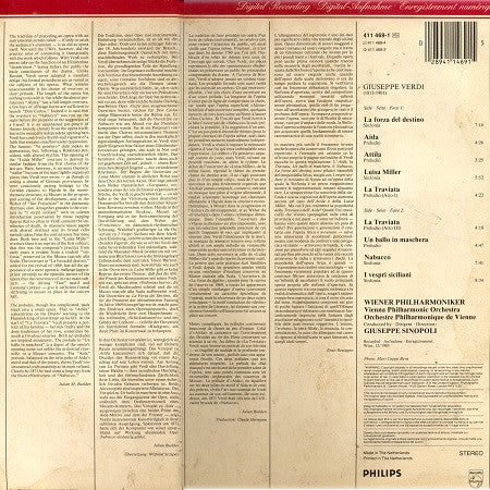 Giuseppe Sinopoli - Verdi* - Wiener Philharmoniker : Overtures (LP, Album, Dig)