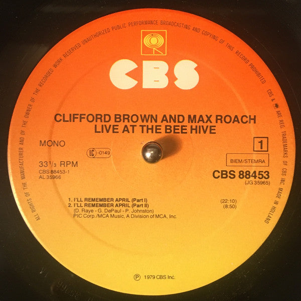 Clifford Brown - Max Roach ~ Live At The Bee Hive (Vinyl) - Djungel & Jazz