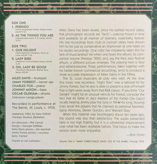 Miles Davis / Jimmy Forrest : Live At The Barrel Volume Two (LP, Album)