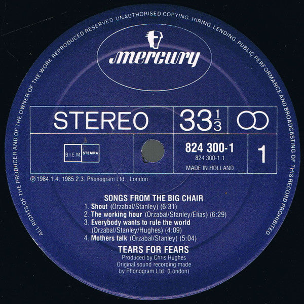 Tears For Fears ~ Songs From The Big Chair (Vinyl) - Djungel & Jazz
