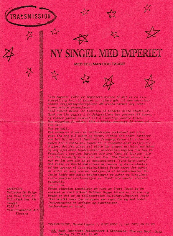 Imperiet : Märk Hur Vår Skugga / Balladen Om Briggen Blue Bird Av Hull (7")