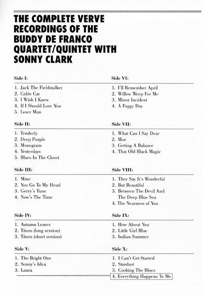 The Buddy DeFranco Quartet / Quintet With Sonny Clark ~ The Complete Verve Recordings Of The Buddy De Franco Quartet / Quintet With Sonny Clark (Vinyl) - Djungel & Jazz