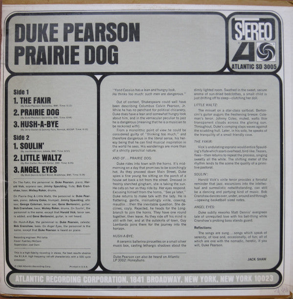 Duke Pearson : Prairie Dog (LP, Album, Pre)
