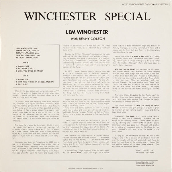 Lem Winchester & Benny Golson ~ Winchester Special (Vinyl) - Djungel & Jazz