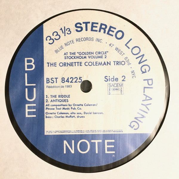 The Ornette Coleman Trio : At The "Golden Circle" Stockholm - Volume Two (LP, Album, RE)