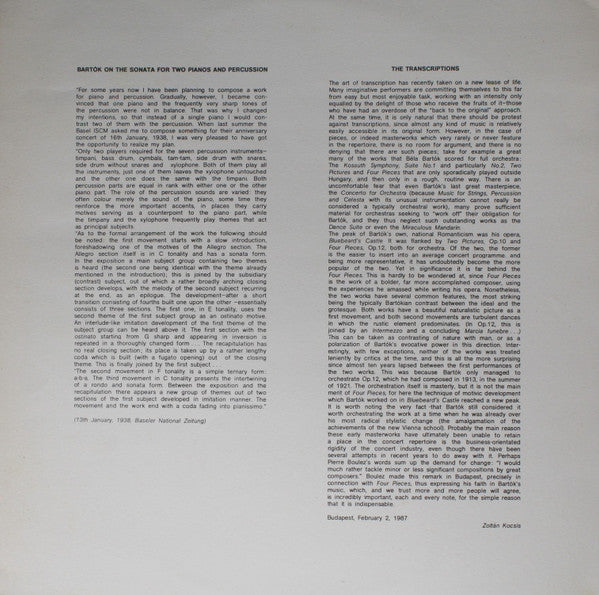 Zoltán Kocsis : Bartók: Sonata For Two Pianos And Percussion Etc. (LP)