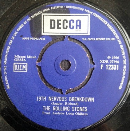 The Rolling Stones ~ 19th Nervous Breakdown / As Tears Go By (Vinyl) - Djungel & Jazz