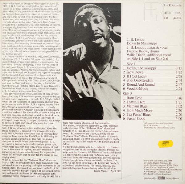 J.B. Lenoir ~ Down In Mississippi (Vinyl) - Djungel & Jazz