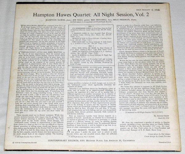 The Hampton Hawes Quartet ~ All Night Session! Vol. 2 (Vinyl) - Djungel & Jazz