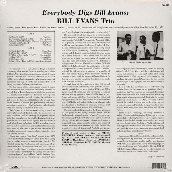 Bill Evans Trio ~ Everybody Digs Bill Evans (Vinyl) - Djungel & Jazz