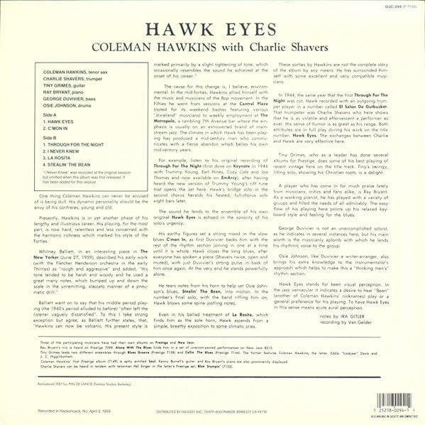 Coleman Hawkins ~ Hawk Eyes! (Vinyl) - Djungel & Jazz