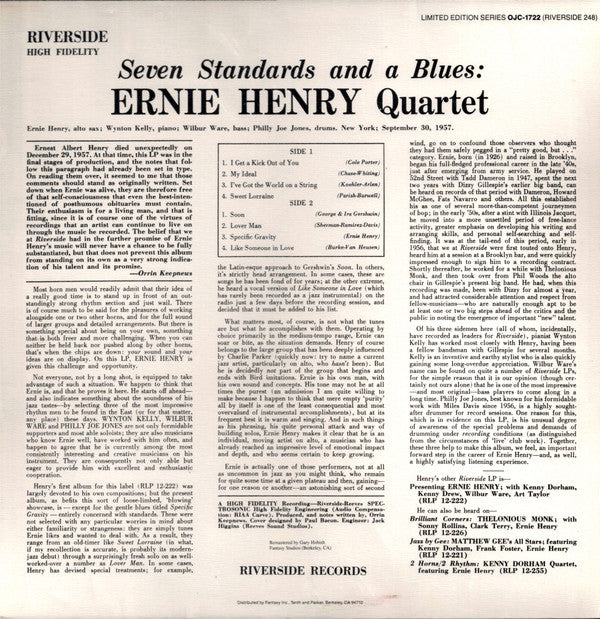 Ernie Henry Quartet ~ Seven Standards And A Blues (Vinyl) - Djungel & Jazz