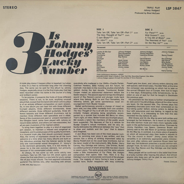 Johnny Hodges ~ Triple Play (Vinyl) - Djungel & Jazz