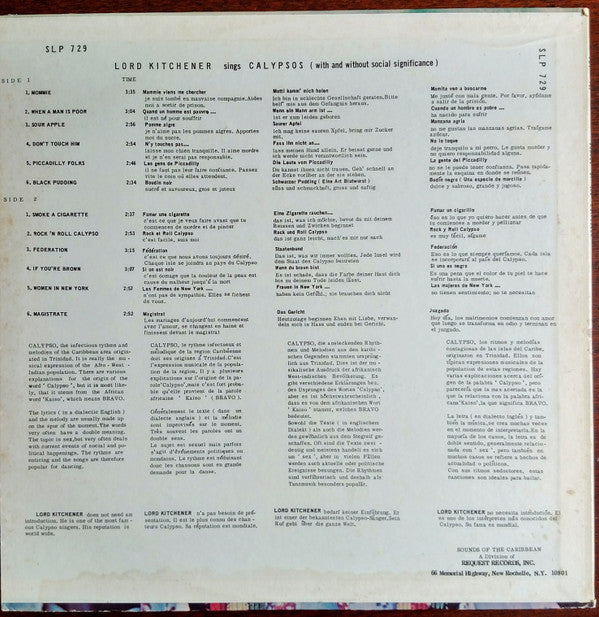 Lord Kitchener : Sings Calypsos (With And Without Social Significance) (LP, Comp)