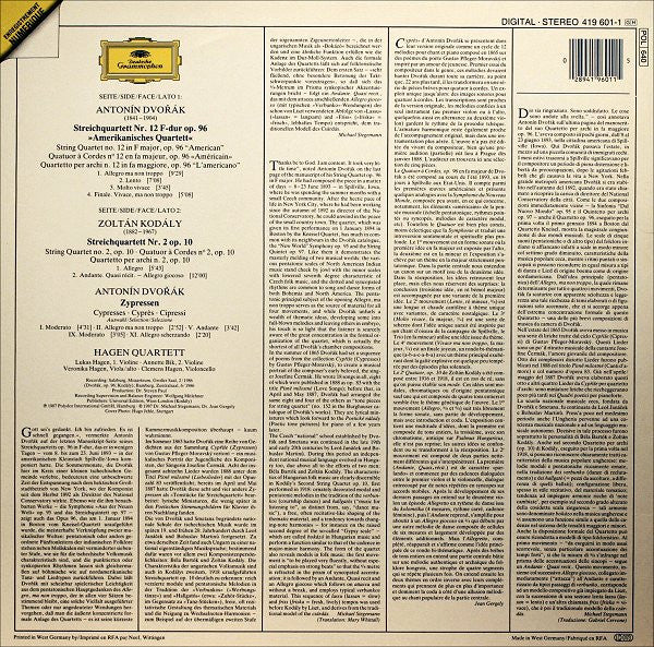 Dvořák / Kodály - Hagen Quartett ~ "Amerikanisches Quartett" • Zypressen (Auswahl) • Quartett No. 2 (Vinyl) - Djungel & Jazz