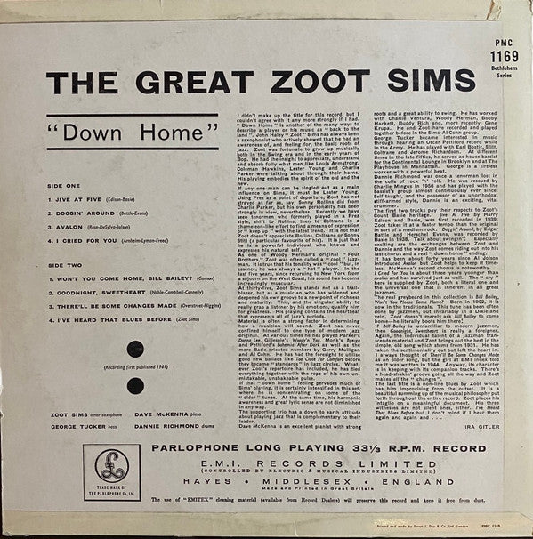 Zoot Sims ~ Down Home (Vinyl) - Djungel & Jazz