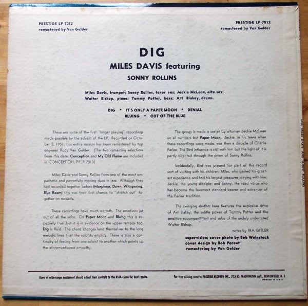 Miles Davis Featuring Sonny Rollins ~ Dig (Vinyl) - Djungel & Jazz