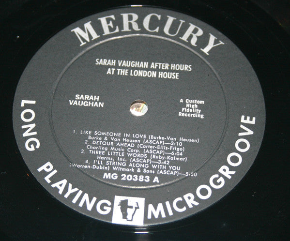 Sarah Vaughan : After Hours At The London House (LP, Album, Mono)