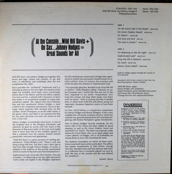 Wild Bill Davis And Johnny Hodges ~ Con-Soul & Sax (Vinyl) - Djungel & Jazz
