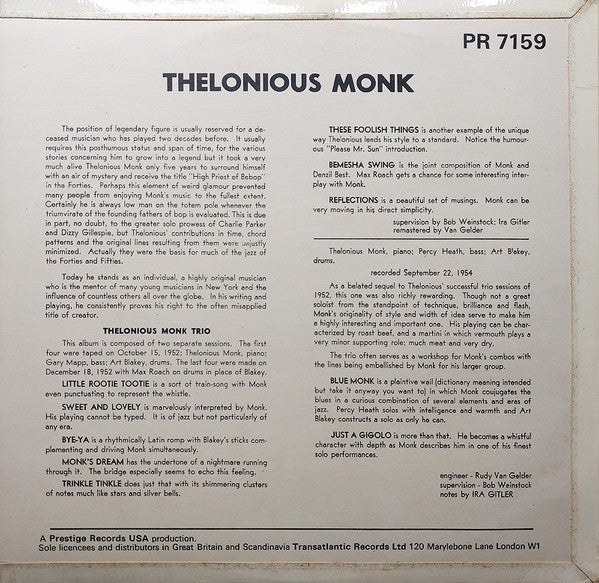 Thelonious Monk : Monk's Moods (LP, Comp, RE)