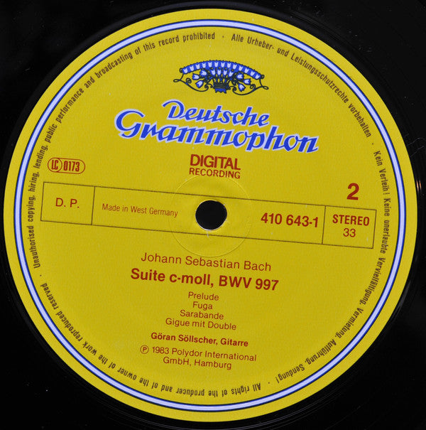 Johann Sebastian Bach, Göran Söllscher ~ Lute Suites = Lautensuiten BWV 996 & 997 (Vinyl) - Djungel & Jazz