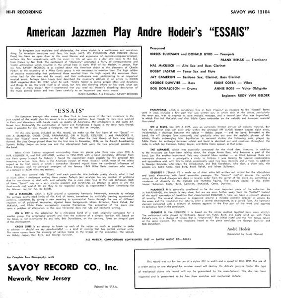 André Hodeir ~ American Jazzmen Play Andre Hodeir's Essais (Vinyl) - Djungel & Jazz