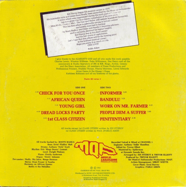 Edi Fitzroy : Check For You Once . . . (LP, Album)