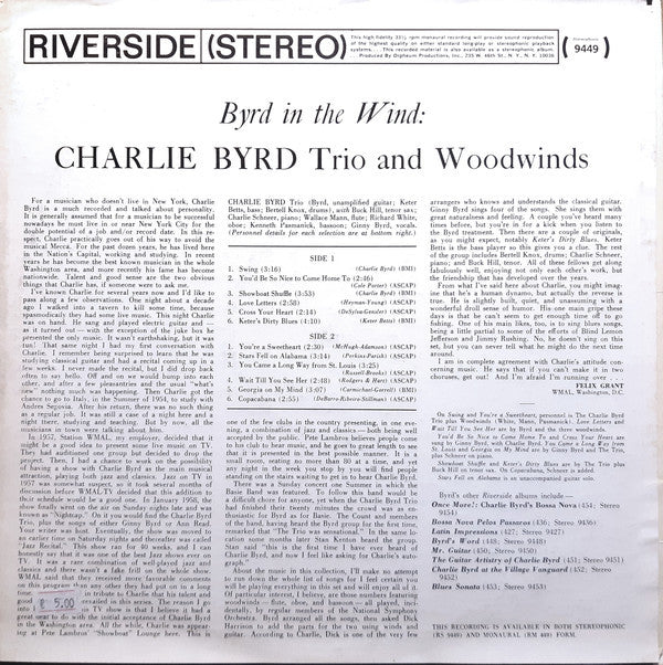Charlie Byrd Trio And Woodwinds* : Byrd In The Wind (LP, Album, RE)