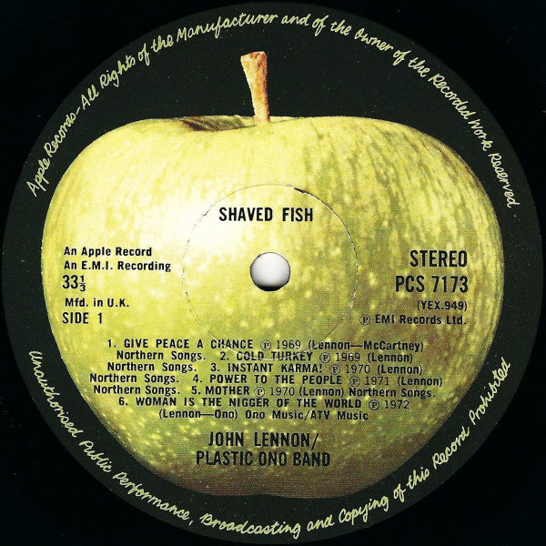 Lennon*, Plastic Ono Band* : Shaved Fish (LP, Album, Comp, '-1)