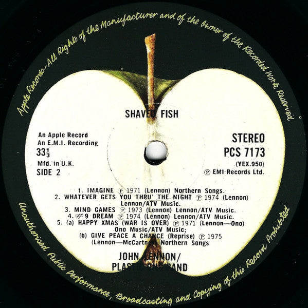 Lennon*, Plastic Ono Band* : Shaved Fish (LP, Album, Comp, '-1)