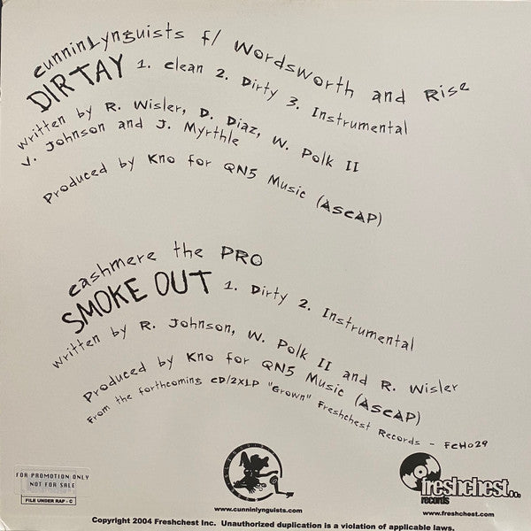CunninLynguists / Cashmere The Pro : Dirtay / Smoke Out (12")