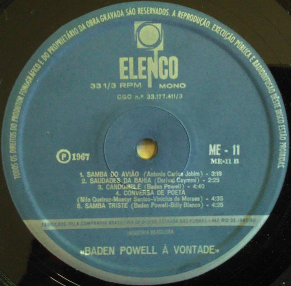 Baden Powell : À Vontade (LP, Album, Mono, RE)