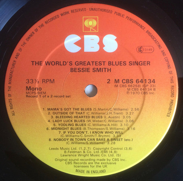 Bessie Smith : The World's Greatest Blues Singer (2xLP, Comp, Mono, RE, Gat)