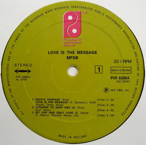 MFSB ~ Love Is The Message (Vinyl) - Djungel & Jazz