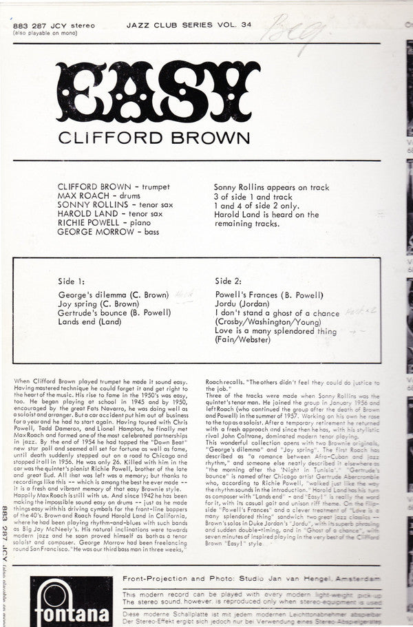 Clifford Brown ~ Easy (Vinyl) - Djungel & Jazz