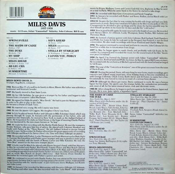 Miles Davis ~ Miles Davis 1957-1958 Meets Gil Evans, Julian "Cannonball" Adderley, John Coltrane, Bill Evans (Vinyl) - Djungel & Jazz