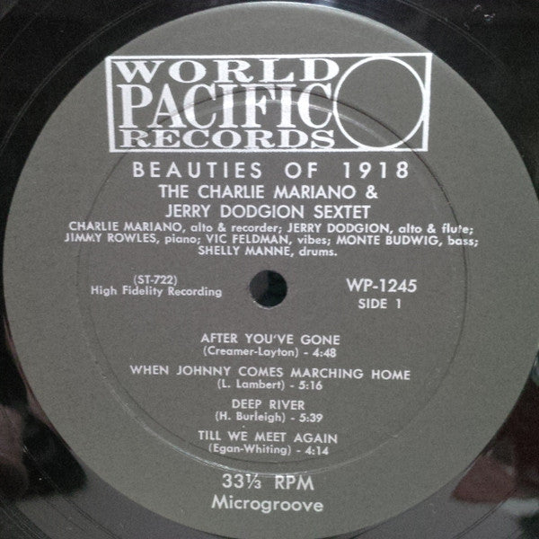 The Charlie Mariano & Jerry Dodgion Sextet ~ Beauties Of 1918 (Vinyl) - Djungel & Jazz