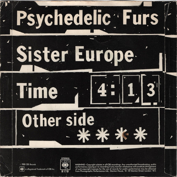 The Psychedelic Furs ~ Sister Europe (Vinyl) - Djungel & Jazz