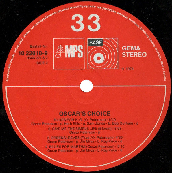 Oscar Peterson ~ Oscar's Choice (Vinyl) - Djungel & Jazz