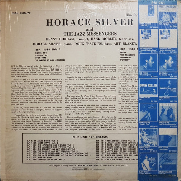 Horace Silver And Art Blakey & The Jazz Messengers : Horace Silver And The Jazz Messengers (LP, Comp, Mono, RE)