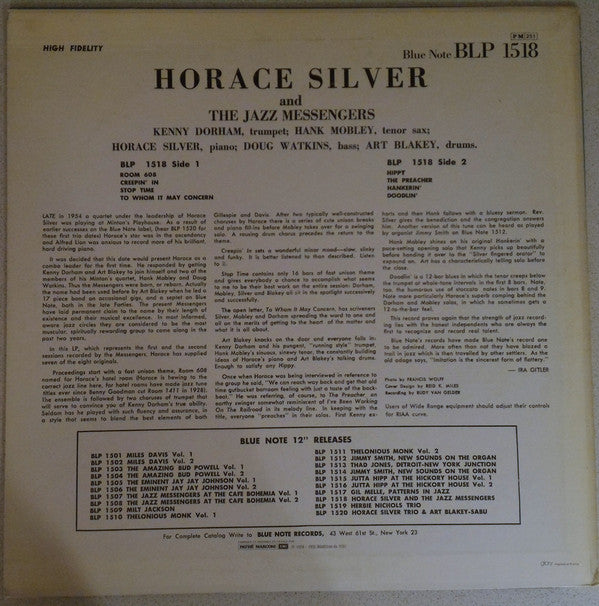 Horace Silver And Art Blakey & The Jazz Messengers : Horace Silver And The Jazz Messengers (LP, Comp, Mono, RE)