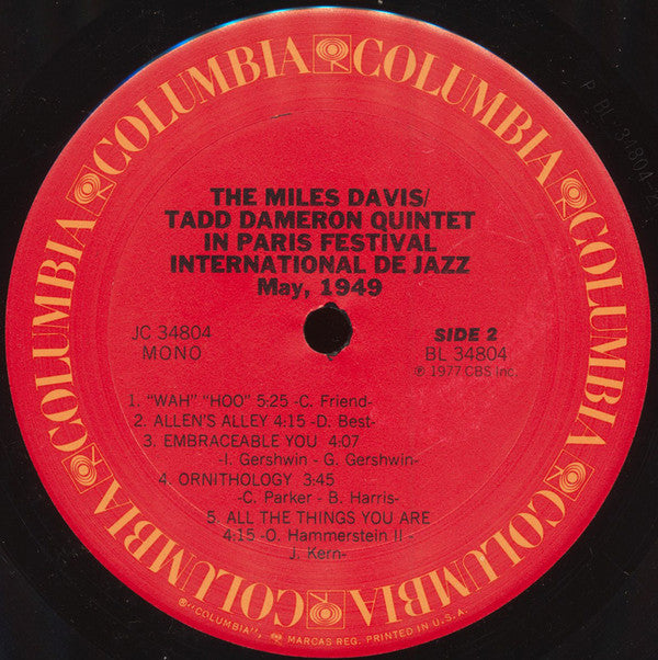The Miles Davis/Tadd Dameron Quintet ~ In Paris Festival International De Jazz - May, 1949 (Vinyl) - Djungel & Jazz
