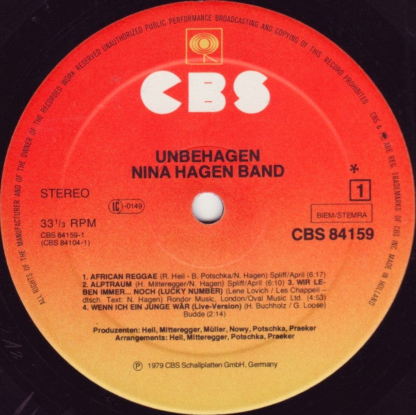 Nina Hagen Band ~ Unbehagen (Vinyl) - Djungel & Jazz